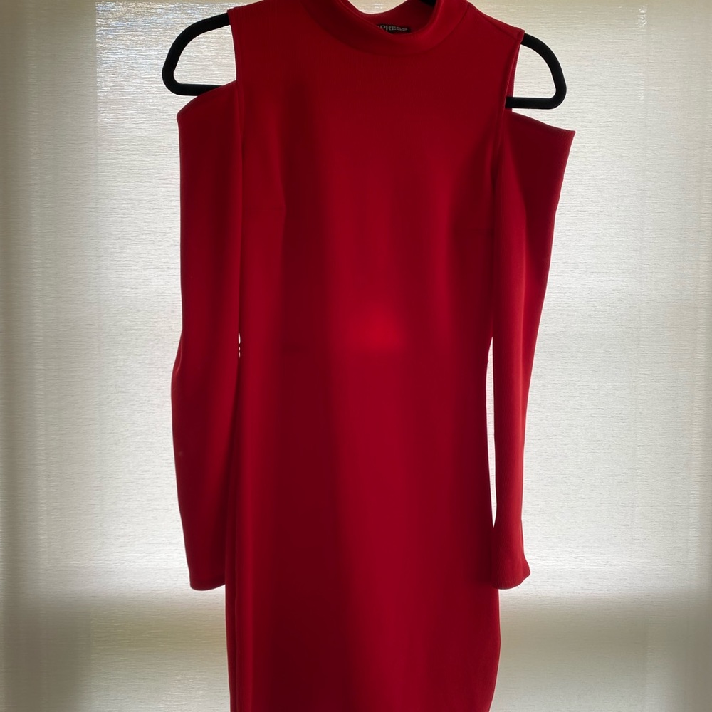Long Sleeve Red Turtleneck Mini Dress w/ Cutouts